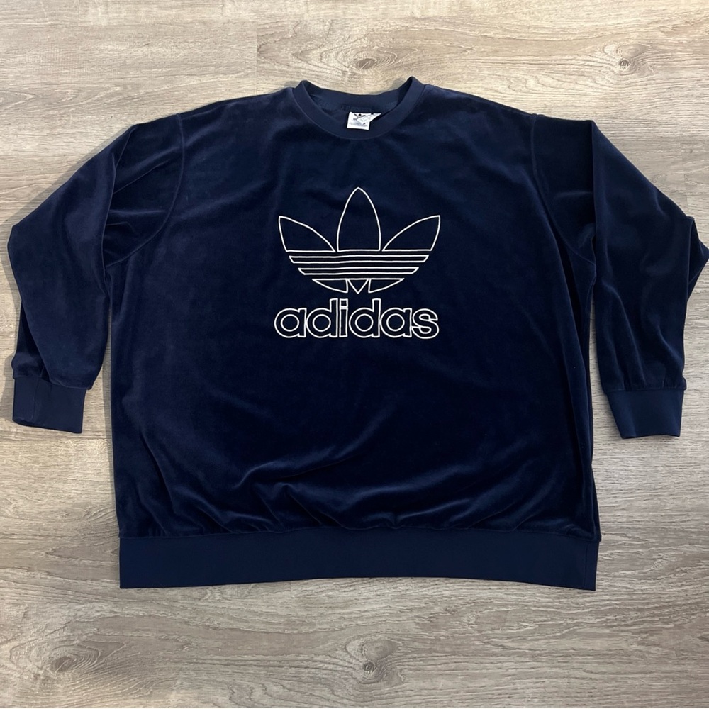 Men’s Adidas Trefoil Navy Blue Velour sweatshirt size 3XL
